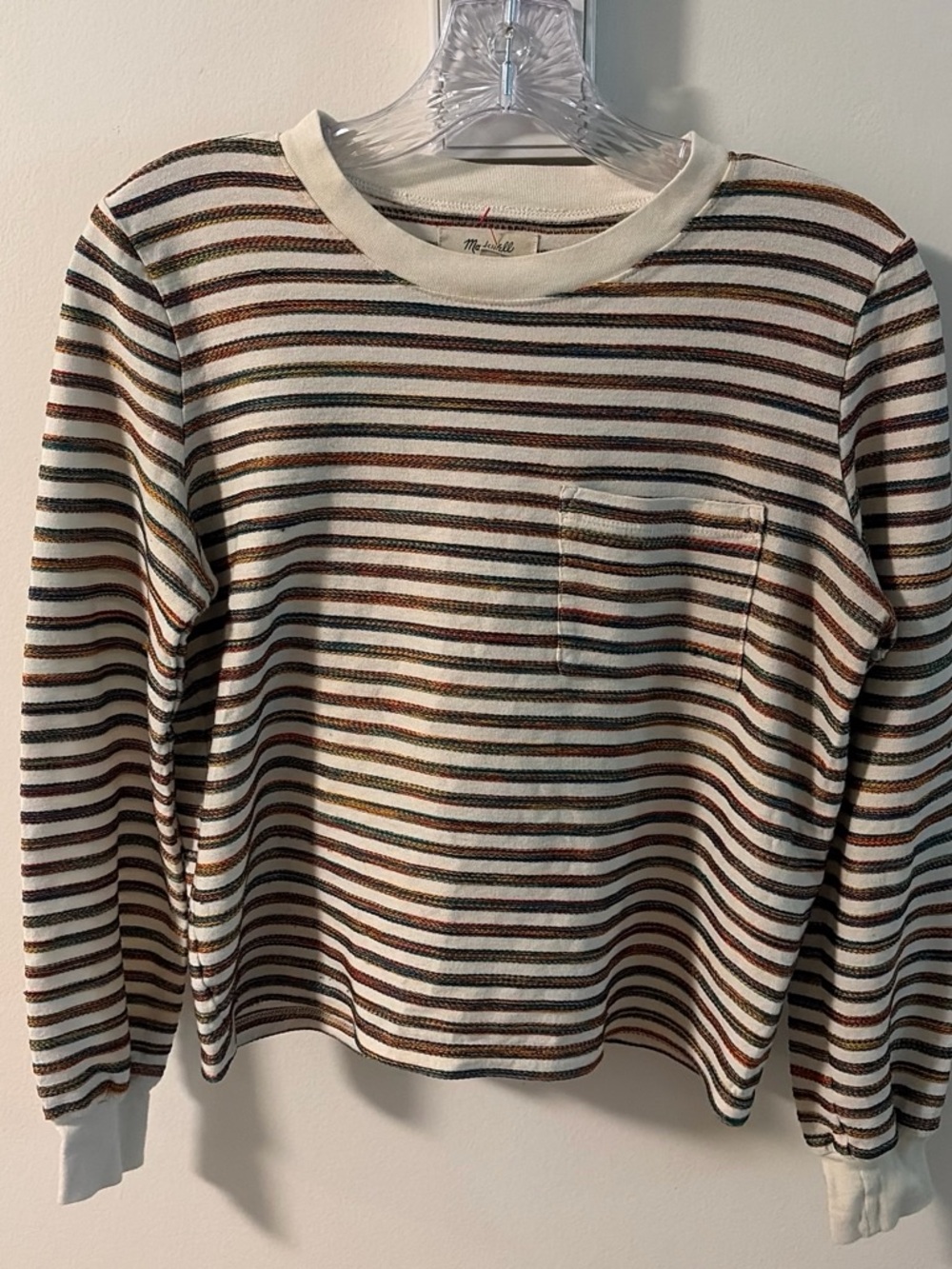 Madewell Cream Striped Long-Sleeve Pocket Tee